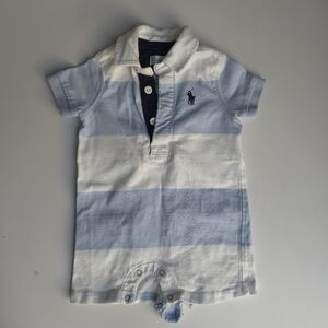 Ralph Lauren Blue and White Polo Romper 3m